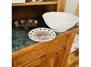 Large Ceramic Bowl (as Is), Worlds Fair Plate And Glass Bowl (Dining Room)