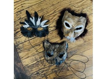 Set Of Three Feathered Masks (Dining Room)