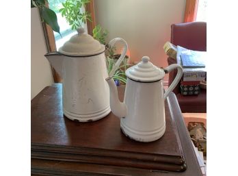 Vintage Enamelware Pots - Set Of Two (Dining Room)