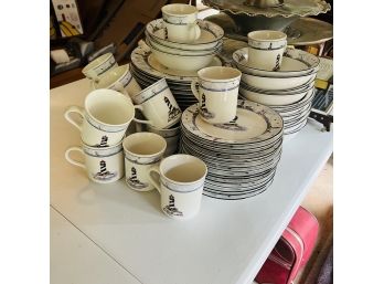 Lighthouse Stoneware Dish Set With Mugs, Dinner Plates, Bowls And Side Plates (Dining Room)