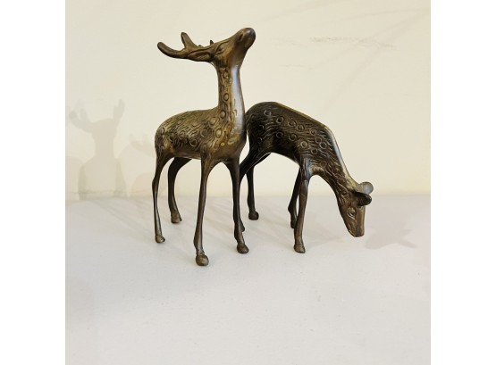 Pair Of Vintage Brass Deer Figures (Kitchen)