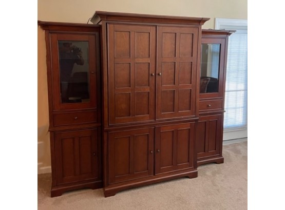 Large Wooden Entertainment Center With Glass Shelves And Lights - Three Pieces (Livingroom)