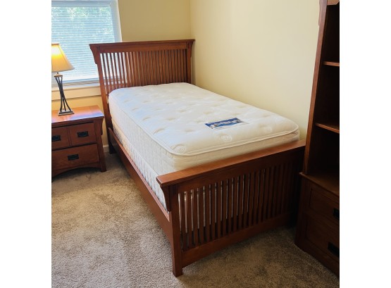 Mission Style Twin Size Oak Bed With Serta Perfect Sleeper Mattress No. 2