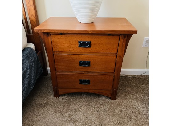 Oak Nightstand With Three Drawers And Pull Out Shelf (Bedroom 2)