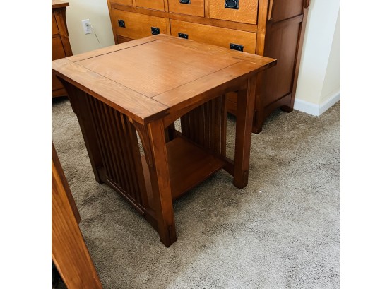 Mission Style Oak End Table With Lower Shelf (Bedroom 2)