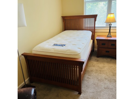 Mission Style Twin Size Oak Bed With Serta Perfect Sleeper Mattress No. 1