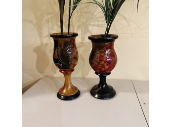 Pair Of Wood Goblet Vases (Living Room)