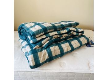 Pair Of Teal Plaid Reversible Comforters - Twin Size (Bedroom 1)