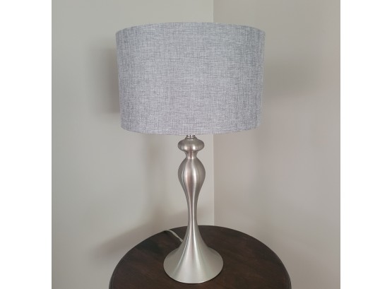 Silver Colored Lamp Grey Shade (Living Room)