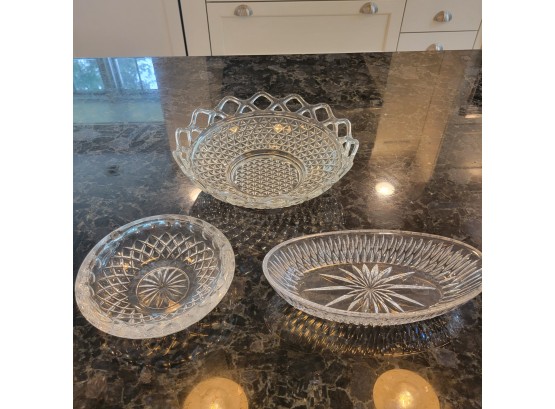 Set Of 3 Cut Glass Serving Dishes (Kitchen)