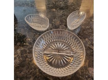 Divided Crystal Dish And 2 Crystal Silverware Dishes (Kitchen)