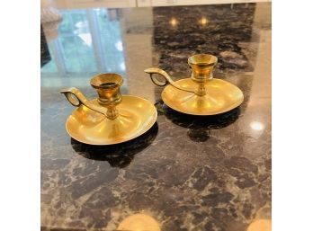 Pair Of Brass Candle Stick Holders With Candle Rings (Dining Room)