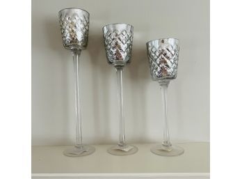 Decorative Silver Candle Holders - Set Of 3 (Living Room)