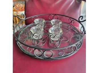 Round Cast Iron Tray With 4 Matching Votive Holders