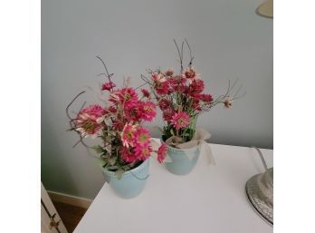 Pair Of Ceramic Pots With Faux Flowers (Upstairs Bedroom)