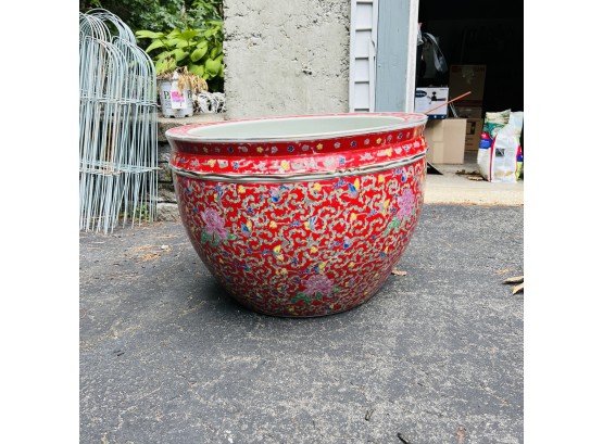 Large Chinese Ceramic Pot 22' Red Floral