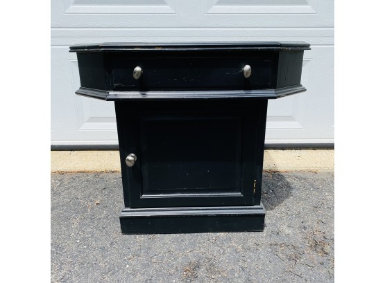 Black Octagonal Side Table With Drawer And Cabinet