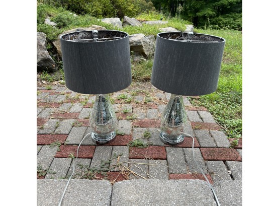 Pair Of Crackle Glass Lamps