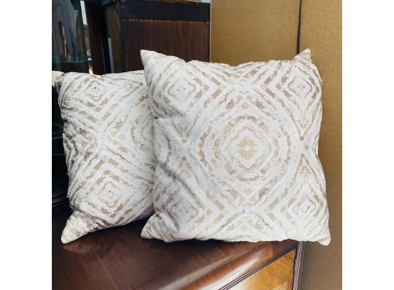 Pair Of Decorative Creme And Beige Throw Pillows