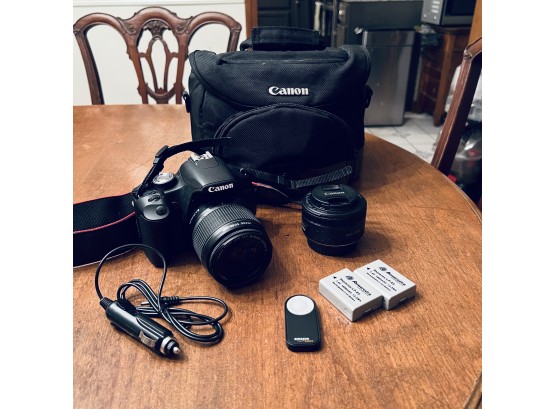 Canon EOS Rebel T1i Digital DSLR Camera With Two Lenses And Case