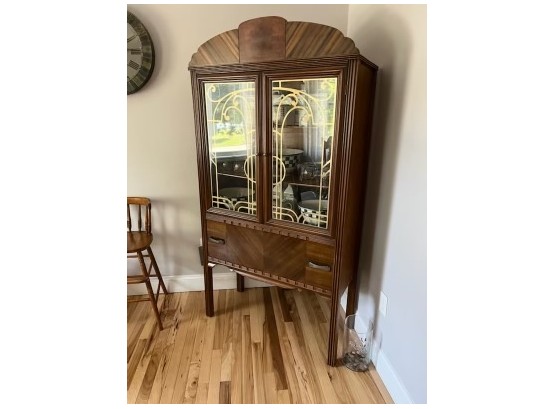 Tall Vintage Wooden Display/China Cabinet With Gold-Painted Accents