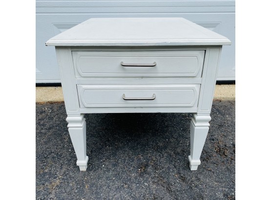 White Distressed/Refinished Harmony Side Table With Two Drawers