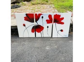 Red Flower Canvas Triptych