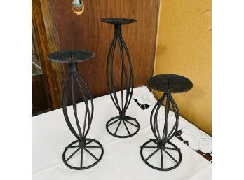 Black Iron-Wire Fireplace Candle Holders - Set Of Three