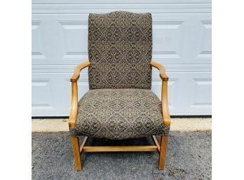 Cloth And Wood Open Armchair
