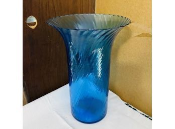 Tall Flare-Top Blue Glass Vase