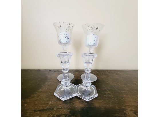2 Sets Of Glass Candle Holders (Dining Room)