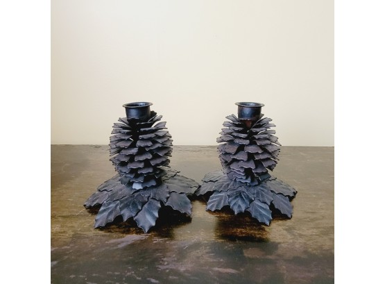 Set Of 2 Metal Acorn Candle Holders (Dining Room)