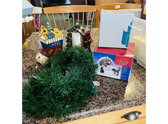 Holiday Assortment: Mini Alaska Nativity, Garland, Partylite, Etc.