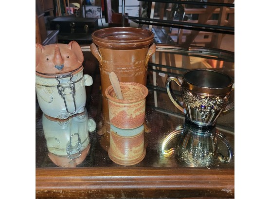 Cute Elephant Jar, Pottery And Depression Glass