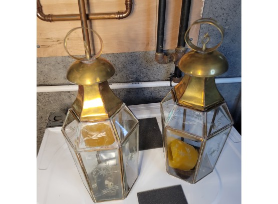 Set Of 2 Brass Candle Lanterns (Basement)
