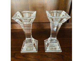 Pair Of Glass Candle Stick Holders (Diningroom)