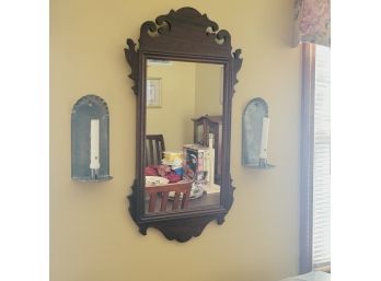 Wooden Accent Mirror And 2 Candle Holders (Dining Room)
