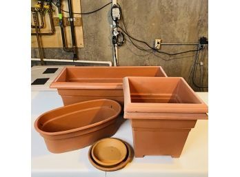 Terricotta Style Plastic Planters With Terricotta Clay Saucers (Basement Shelf)