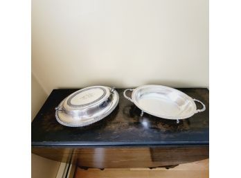 Vintage Silver Plated Footed Serving Dishes Set Of 2. (Dining Room)