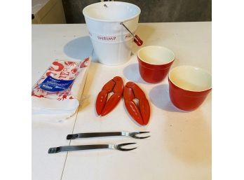Shellfish Kitchenware Set For Two In Ceramic Bucket (Basement Shelf)