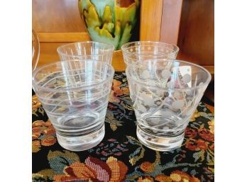 Set Of 4 Etched Whiskey Glasses(Kitchen)
