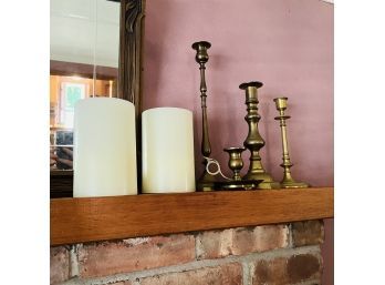 Battery Operated Candles And Brass Candle Holders (Living Room)
