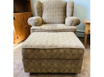 Beige Cloth Wingback Armchair No. 2 - With Ottoman (Upstairs Sitting Room)