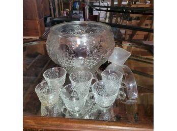 Glass Punch Bowl, Glasses And Ladel (Basement)