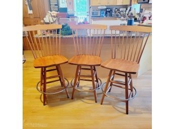 Set Of 3 Solid Wood Bar Swivel Stools - Made In Gardner, MA (Kitchen)