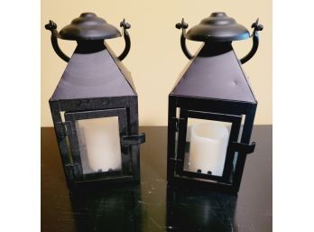 Set Of 2 Black Lantern Style Candle Holders (Upstairs Bedroom)