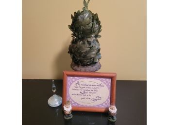 Little Gnomes, Faux Topiary, Glass Bottle And Print (Upstairs Bedroom)