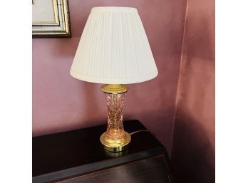 Gold Table Lamp With Pink Crackle Glass (Living Room)
