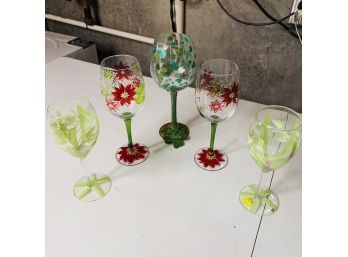 Assorted Decorative Painted Wine Glass Lot (Basement Shelf Bin)