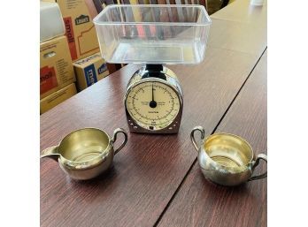Salter Scale And Silver On Copper Sugar And Creamer (Diningroom)